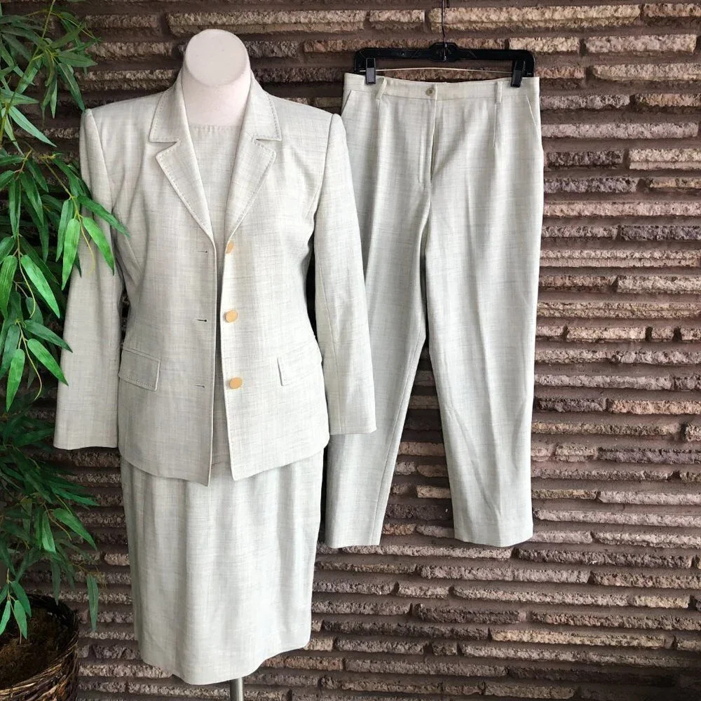 Doncaster Light Gray 4 Piece Suit Jacket Skirt Pants and Shell